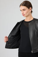 Flora Kadın Siyah Slim Kısa Deri Ceket