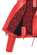 Newage Kadın Kırmızı Slim-fit Biker Deri Ceket