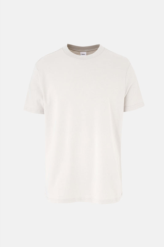 Açık Gri Ipek Apre Interlok Bisiklet Yaka Tişört