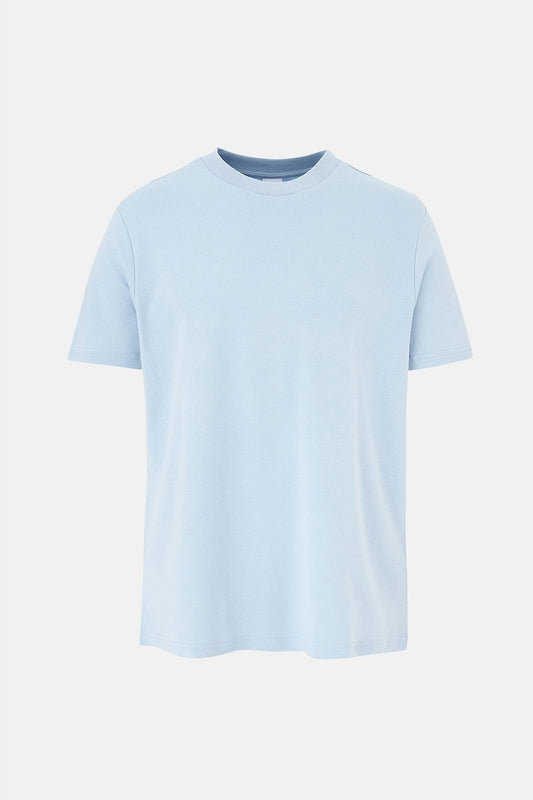 Açık Mavi Ipek Apre Interlok Bisiklet Yaka Tişört