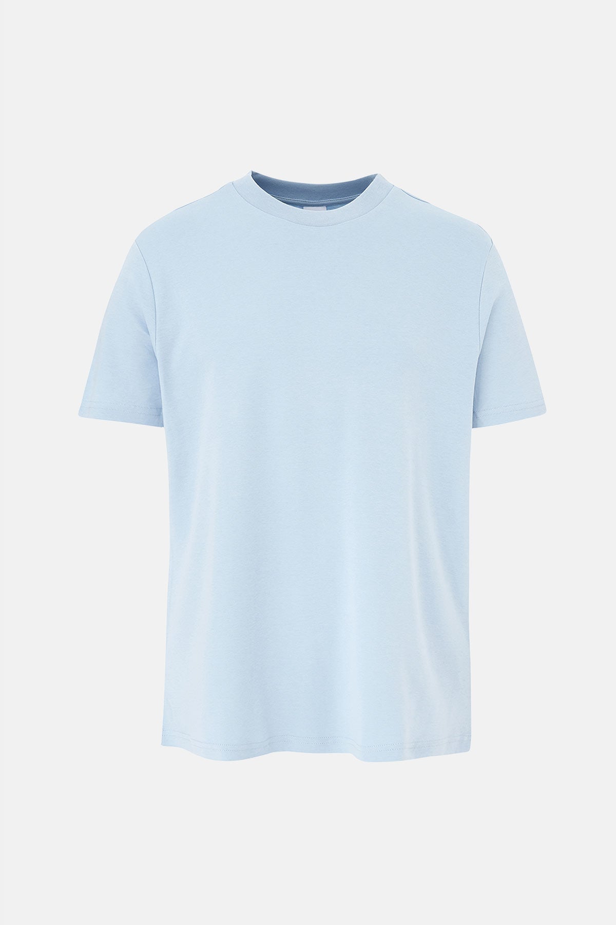 Açık Mavi Ipek Apre Interlok Bisiklet Yaka Tişört