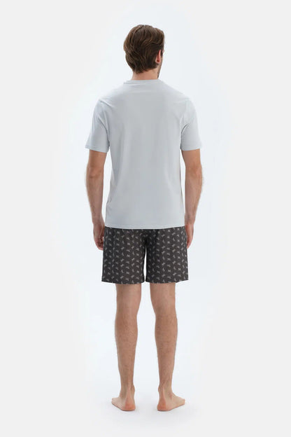 Açık Gri Kısa Kollu Bisiklet Yaka Basıc Tişört