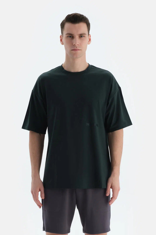 Koyu Yeşil Erkek Slogan Baskılı Tişört