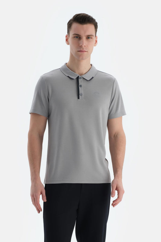 Gri Erkek Modal Karışımlı Düğmeli Tişört