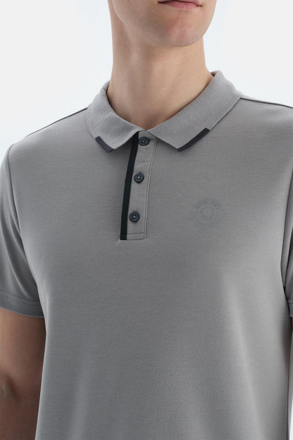 Gri Erkek Modal Karışımlı Düğmeli Tişört
