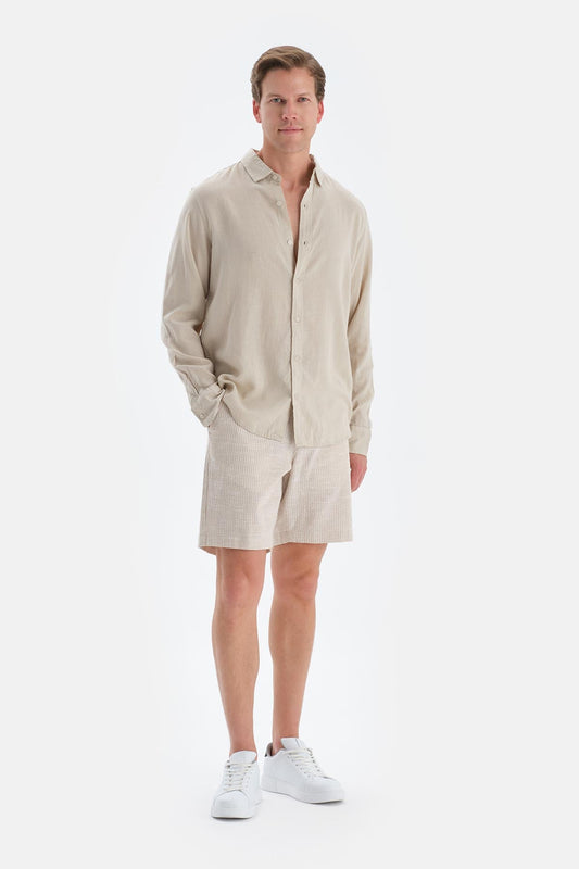 Taş Çizgili Keten Şort