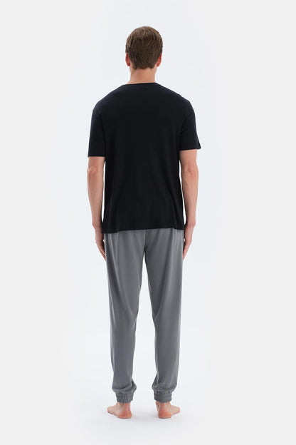 Antrasıt Patlet Detaylı Paça Bantlı Pantolon