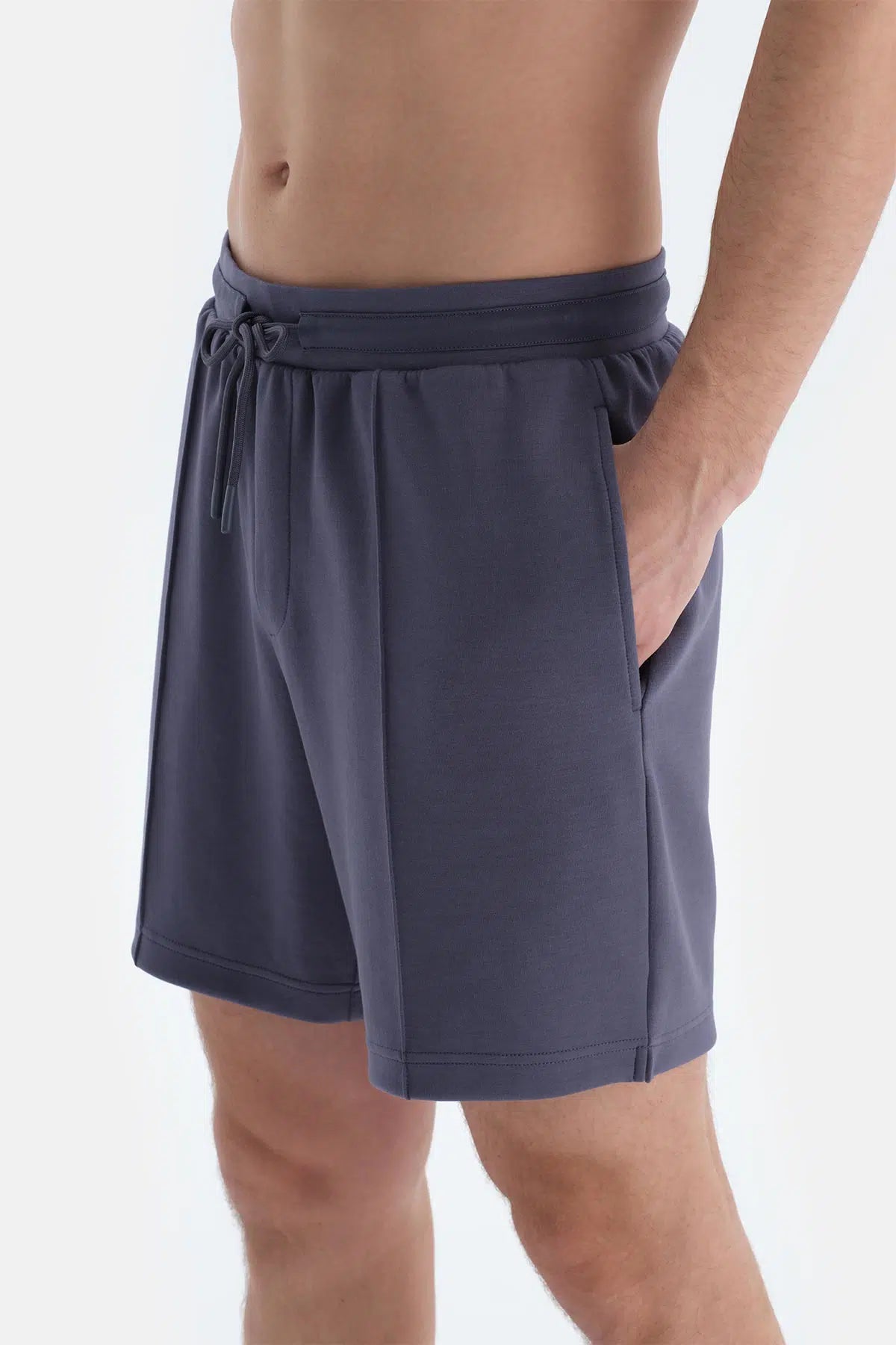 Indigo Nervür Detaylı Cepli Ve Kordonlu Şort