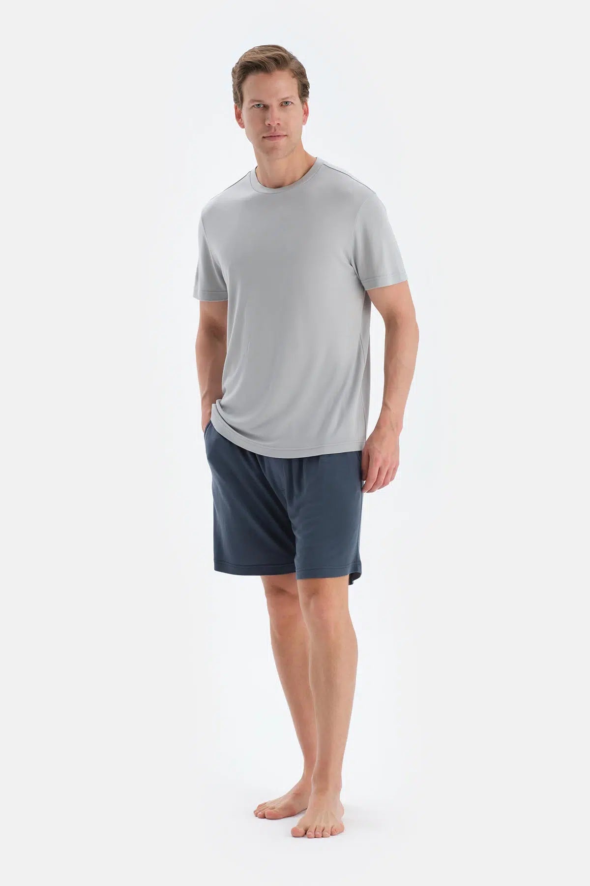 Indigo Patlı Ve Kordonlu Örme Şort