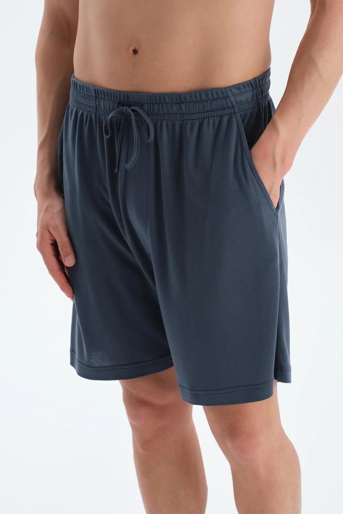 Indigo Patlı Ve Kordonlu Örme Şort