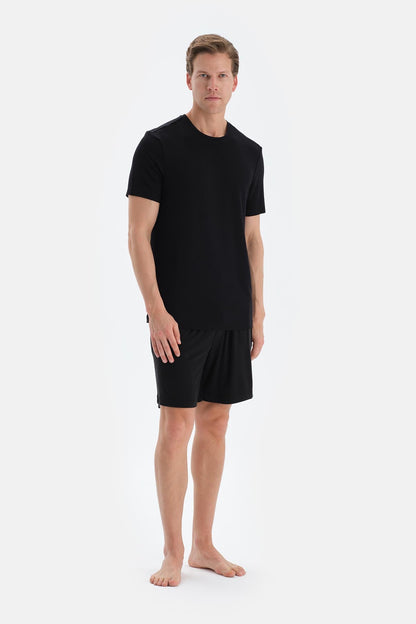 Siyah Patlı Ve Kordonlu Örme Şort