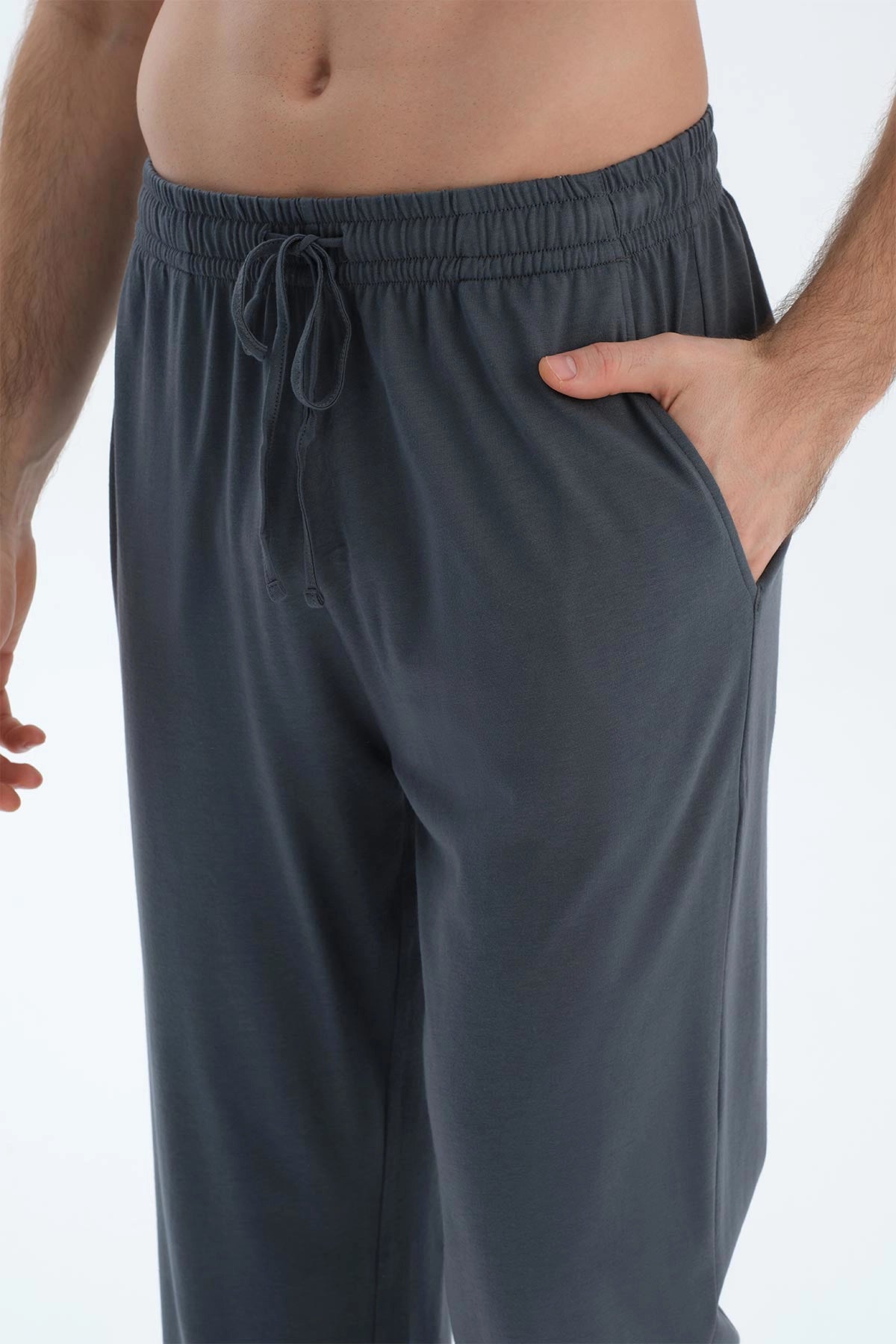 Gri Reglan Uzun Kollu Patlı Basıc Tişört Pantolon Pijama Takımı