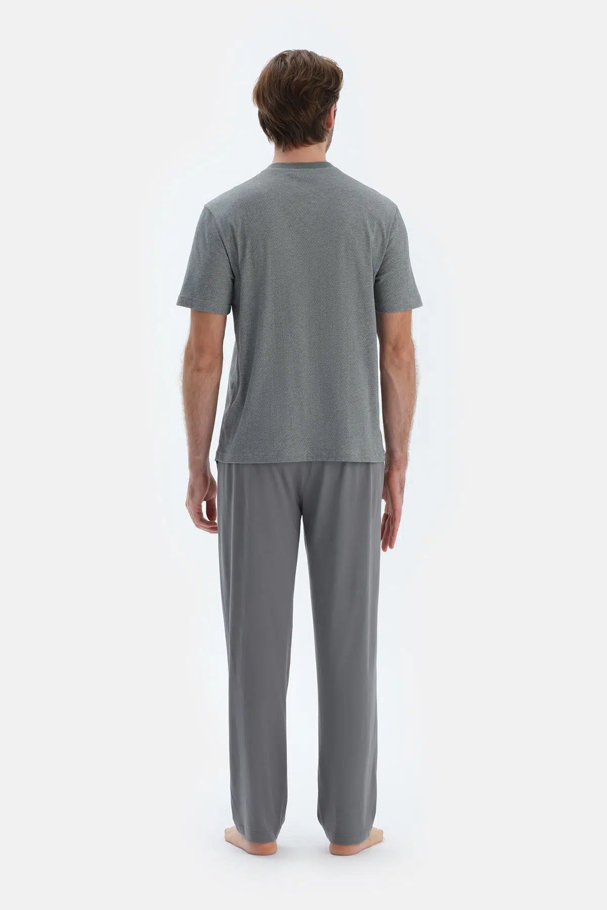 Gri Kısa Kollu Yarım Patlı Tişört Pantolon Pijama Takımı