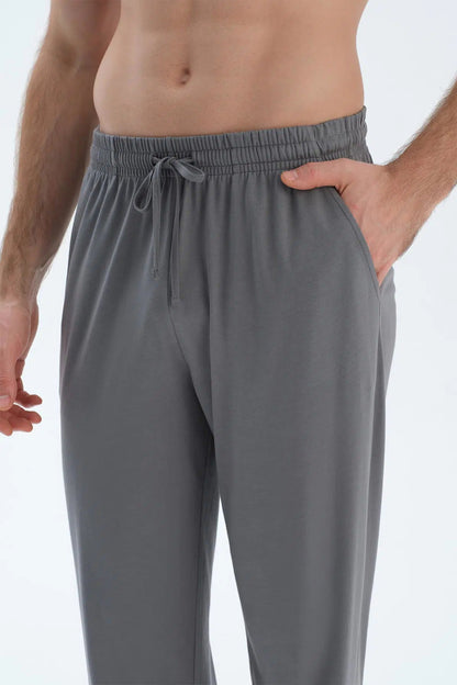 Gri Kısa Kollu Yarım Patlı Tişört Pantolon Pijama Takımı