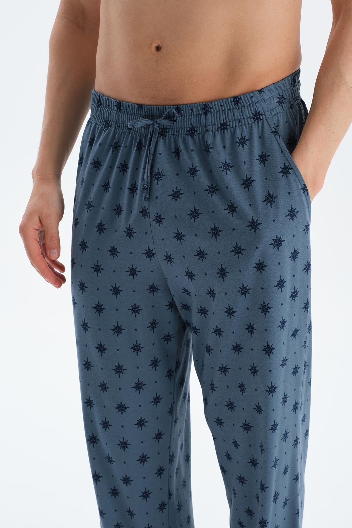 Indigo Pat Ve Fleto Cep Detaylı Tişört Pantolon Pijama Takımı