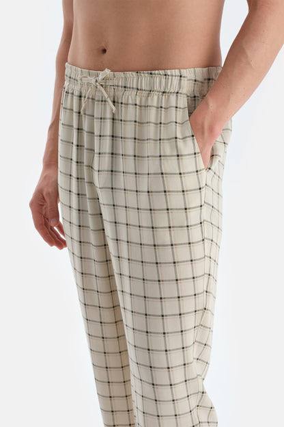 Ekru Gizli Patlı Kısa Kollu Tişört Pantolon Pijama Takımı