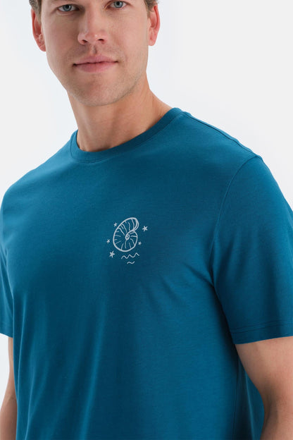 Açık Petrol Baskı Detaylı Kısa Kollu Tişört Pantolon Pijama Takımı