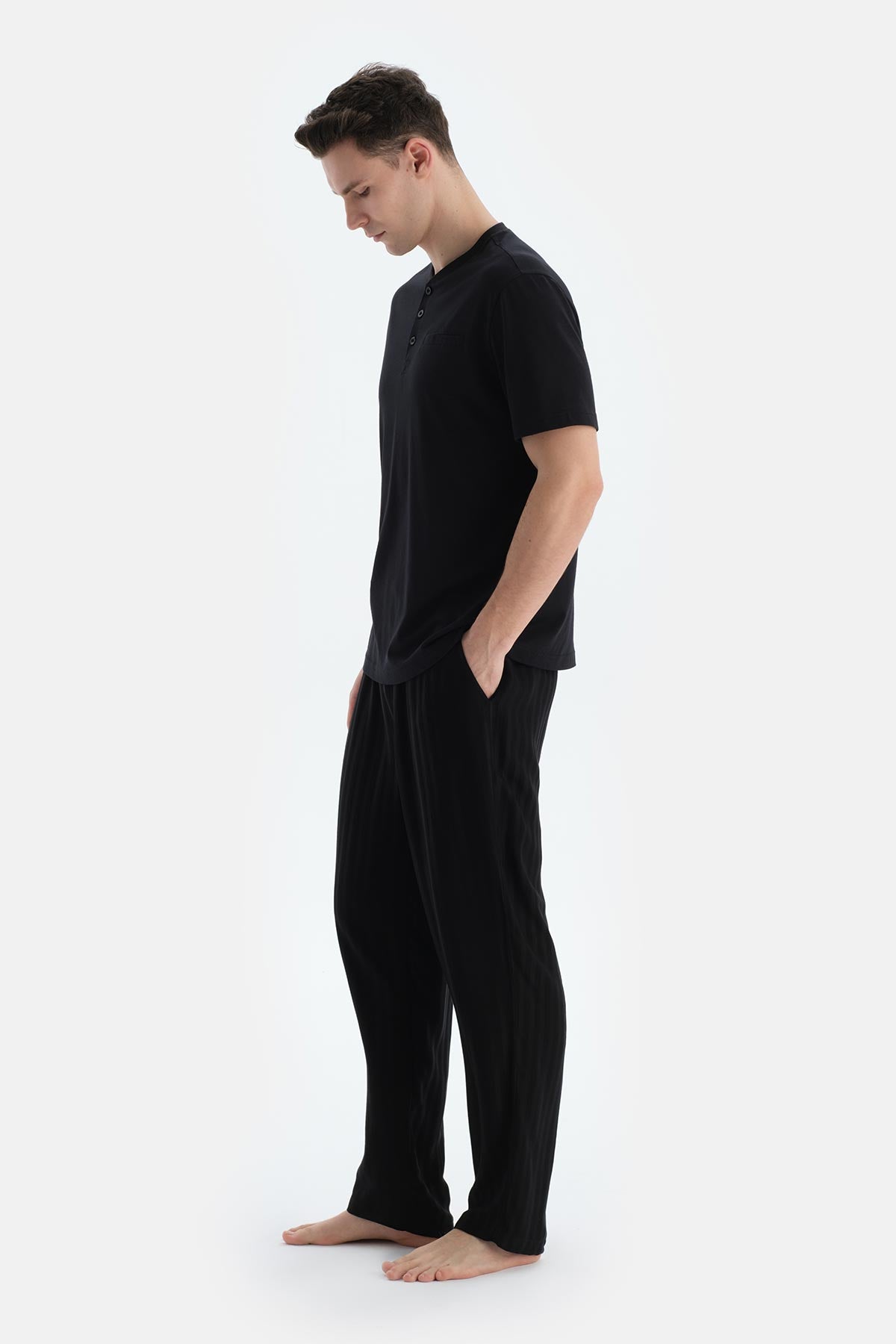 Siyah Kısa Kollu Yarım Patlı Üçlü Groom Set