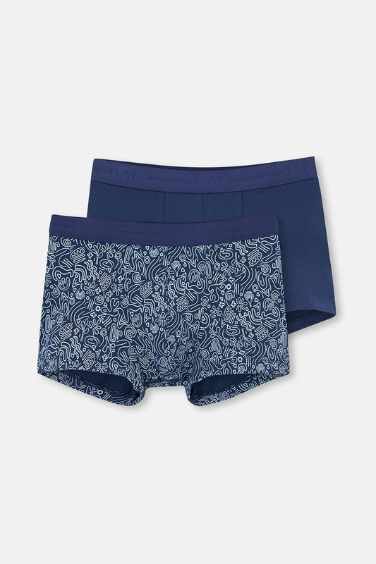 Lacivert 2'li Desenli Pamuk Boxer
