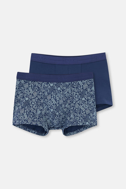 Lacivert 2'li Desenli Pamuk Boxer