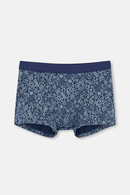 Lacivert 2'li Desenli Pamuk Boxer