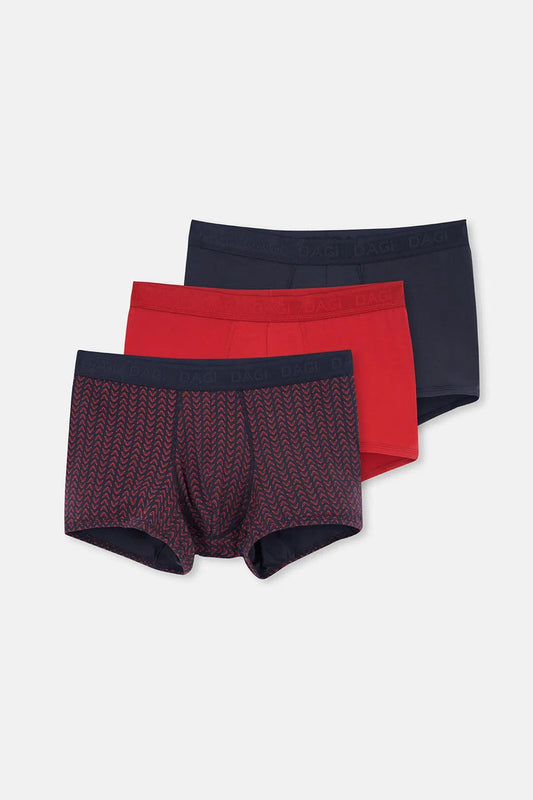 Kırmızı-lacivert 3'lü Desenli Micro Modal Boxer