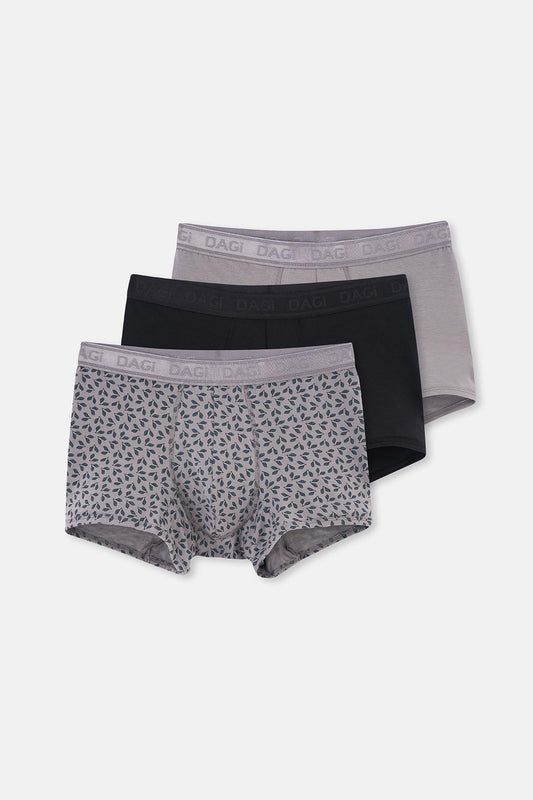 Gri-siyah 3'lü Desenli Micro Modal Boxer