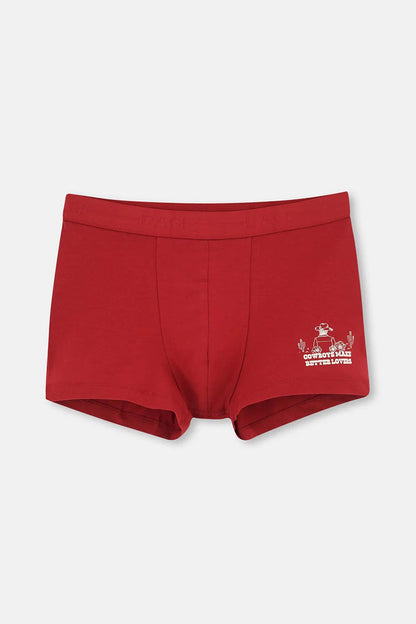 Bordo-siyah 2'li Parça Baskılı Pamuk Boxer