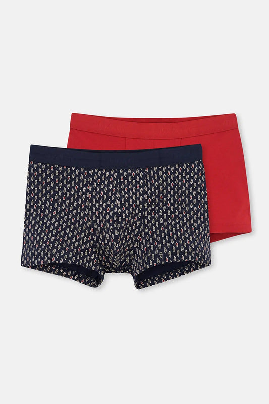 Kırmızı-lacivert 2'li Desenli Pamuk Boxer