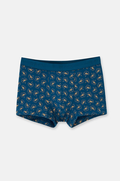 Koyu Mavi 5210 2'li Desenli Pamuk Boxer