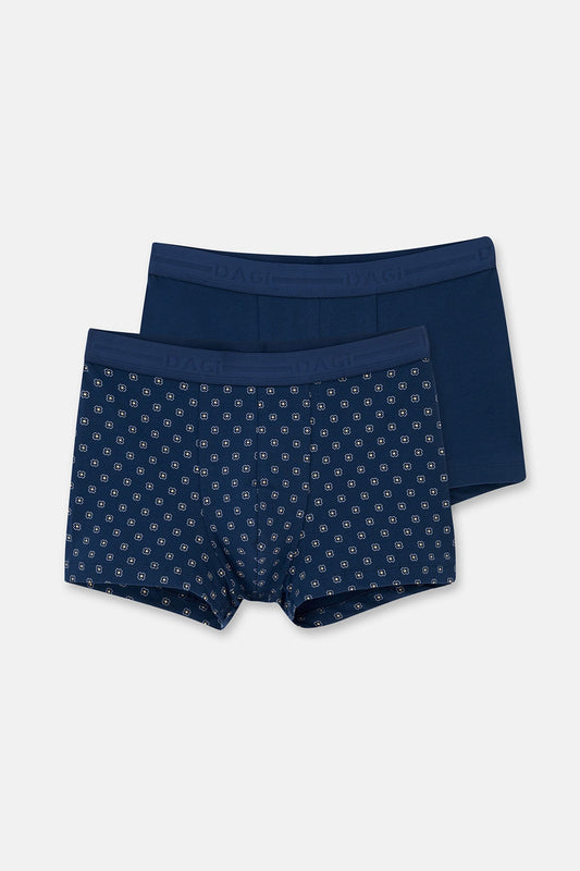 Lacivert-mavi 5210 2'li Desenli Pamuk Boxer