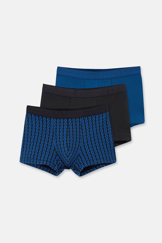 Lacivert-siyah 5210 3'lü Desenli Pamuk Boxer