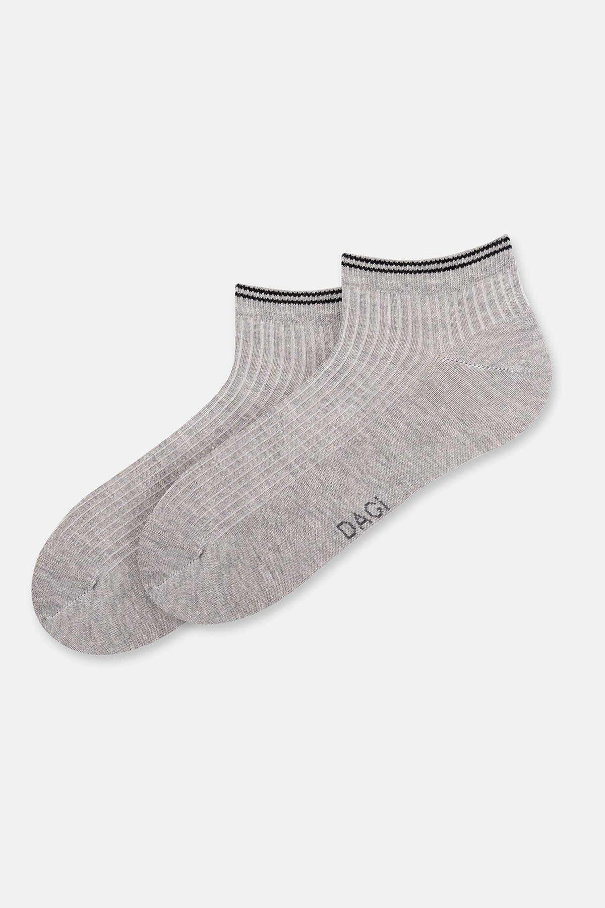 Beyaz-gri Melanj Erkek 2'li Pamuklu Rıb Dokulu Patik Çorap