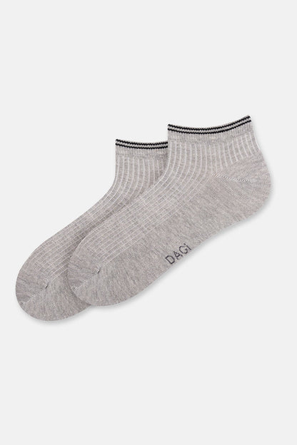 Beyaz-gri Melanj Erkek 2'li Pamuklu Rıb Dokulu Patik Çorap