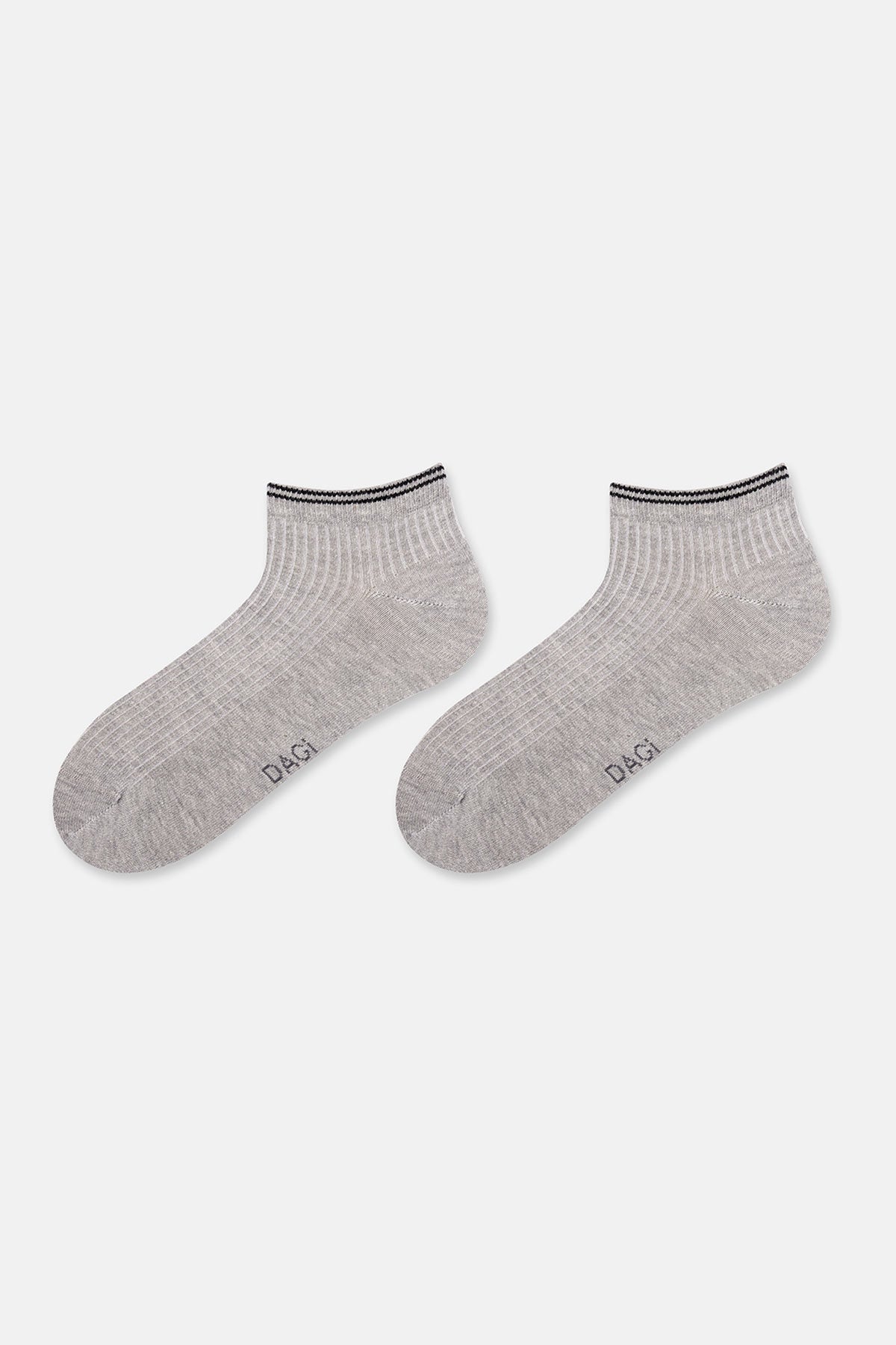 Beyaz-gri Melanj Erkek 2'li Pamuklu Rıb Dokulu Patik Çorap
