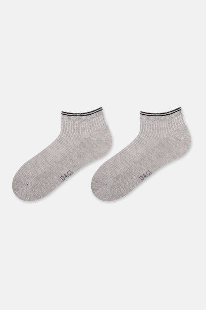 Beyaz-gri Melanj Erkek 2'li Pamuklu Rıb Dokulu Patik Çorap