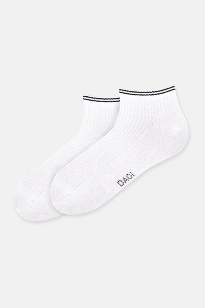 Beyaz-gri Melanj Erkek 2'li Pamuklu Rıb Dokulu Patik Çorap