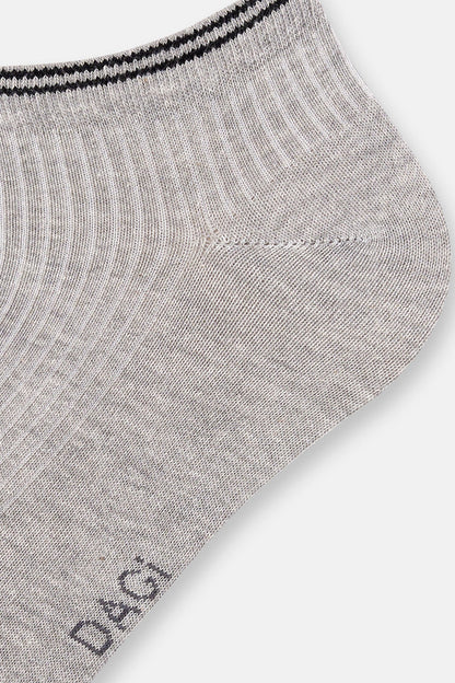 Beyaz-gri Melanj Erkek 2'li Pamuklu Rıb Dokulu Patik Çorap