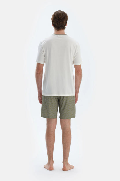 Ekru Kısa Kollu Tişört Şort Pijama Takımı