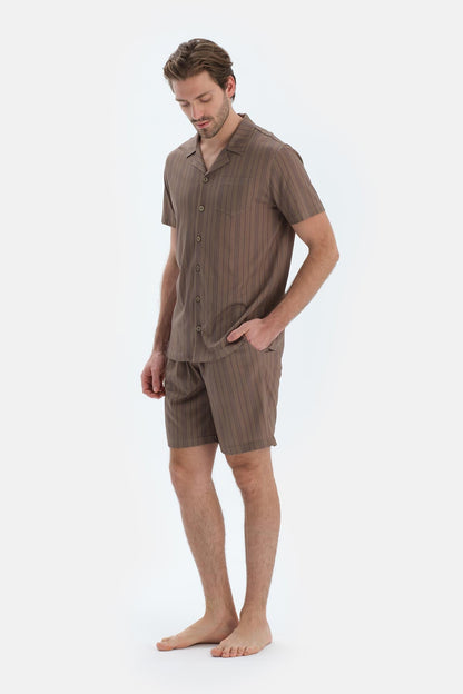 Multicolor Çizgili Gömlek Şort Pijama Takımı