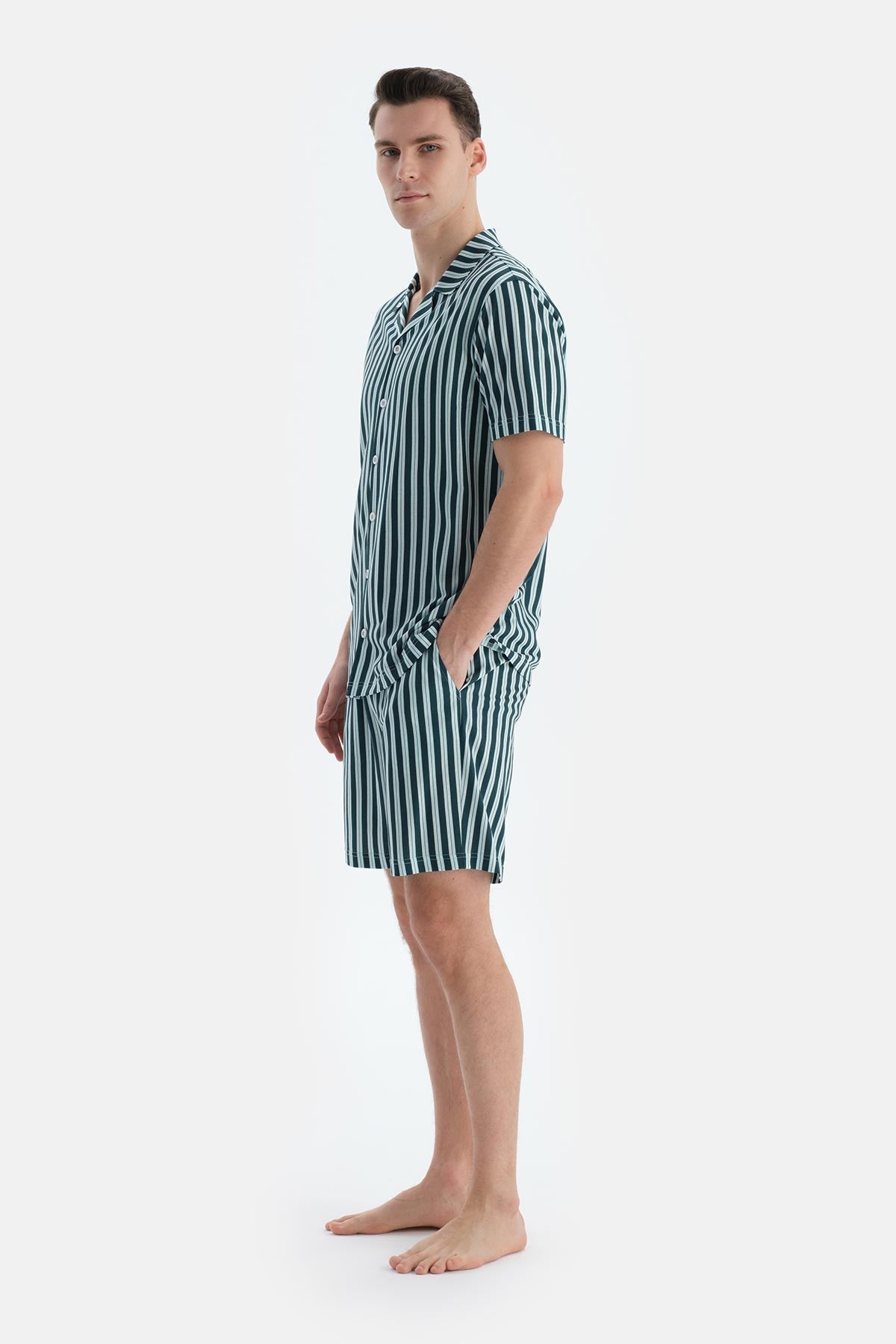 Multicolor Çizgili Gömlek Şort Pijama Takımı