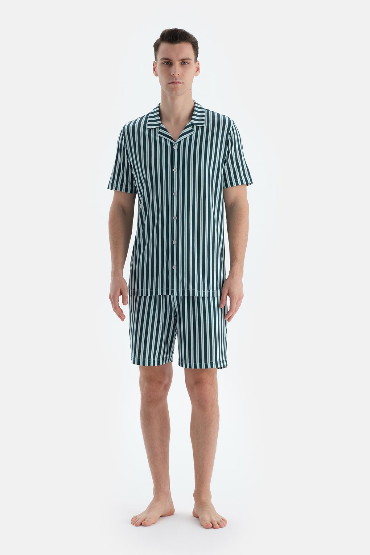 Multicolor Çizgili Gömlek Şort Pijama Takımı