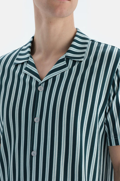 Multicolor Çizgili Gömlek Şort Pijama Takımı