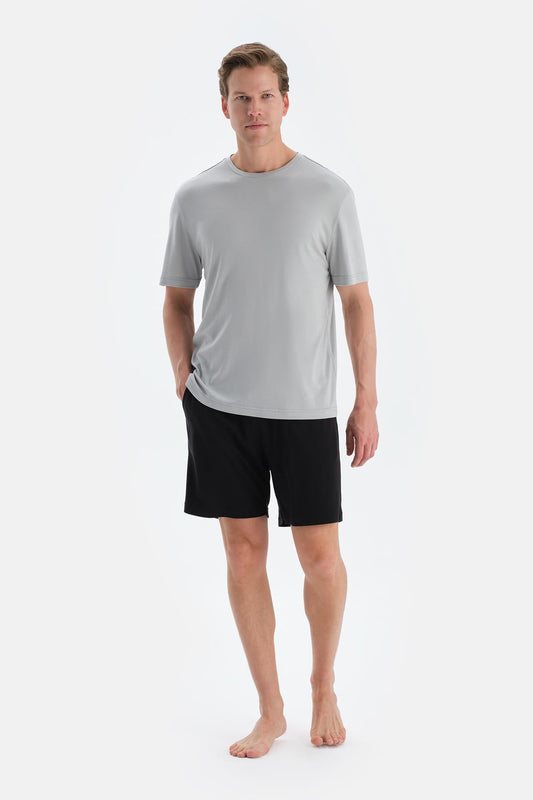 Buz Mavisi Kısa Kollu Tişört Şort Pijama Takımı