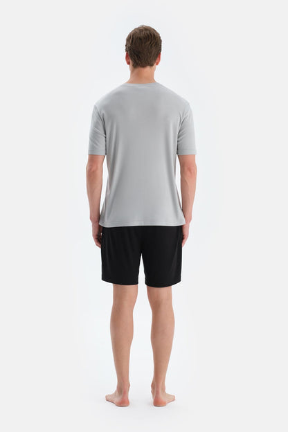 Buz Mavisi Kısa Kollu Tişört Şort Pijama Takımı