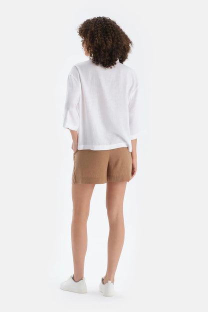 Kahverengi Keten Dokuma Şort