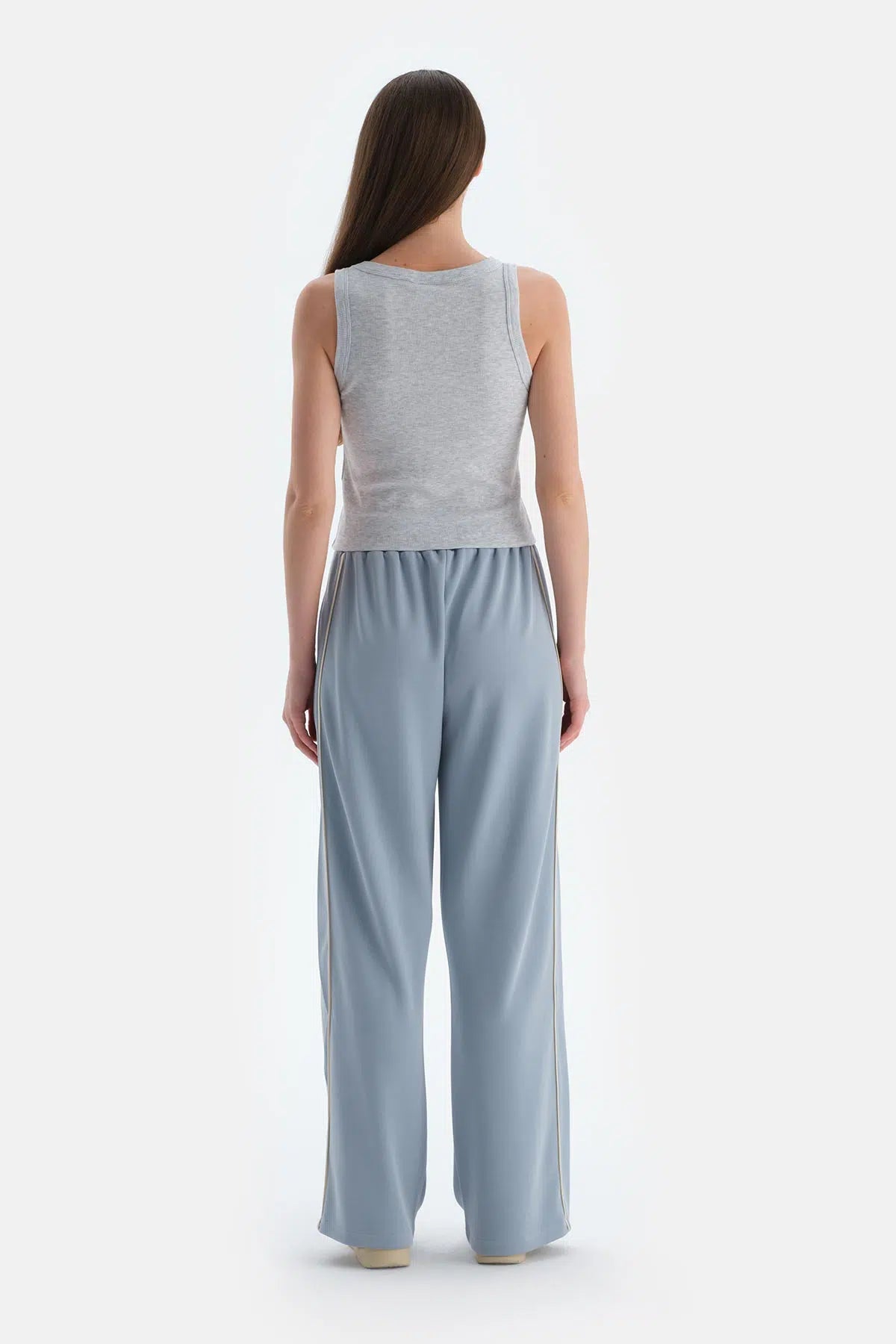 Açık Mavi Kadın Modal Karışımlı Biye Detaylı Pantolon