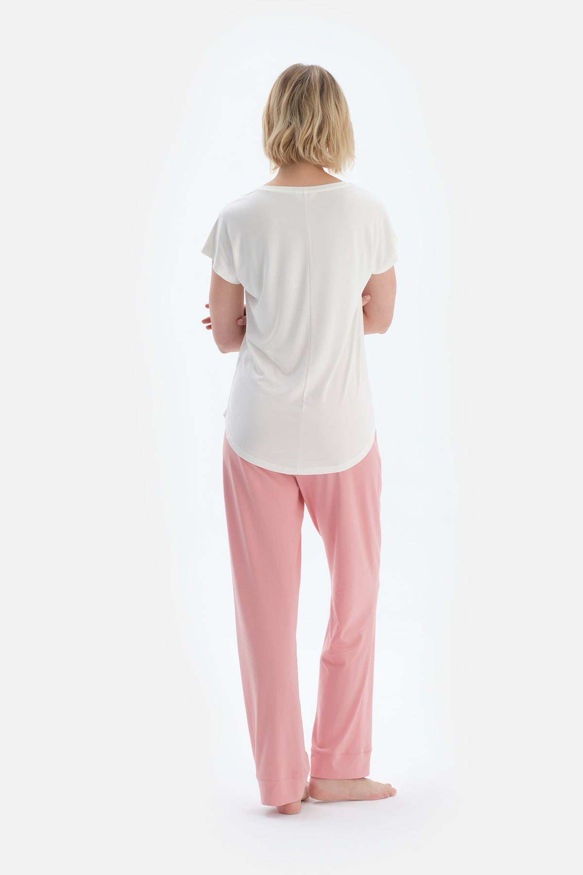 Gül Kurusu Metraj Desenli Ve Düz Ikili Pantolon