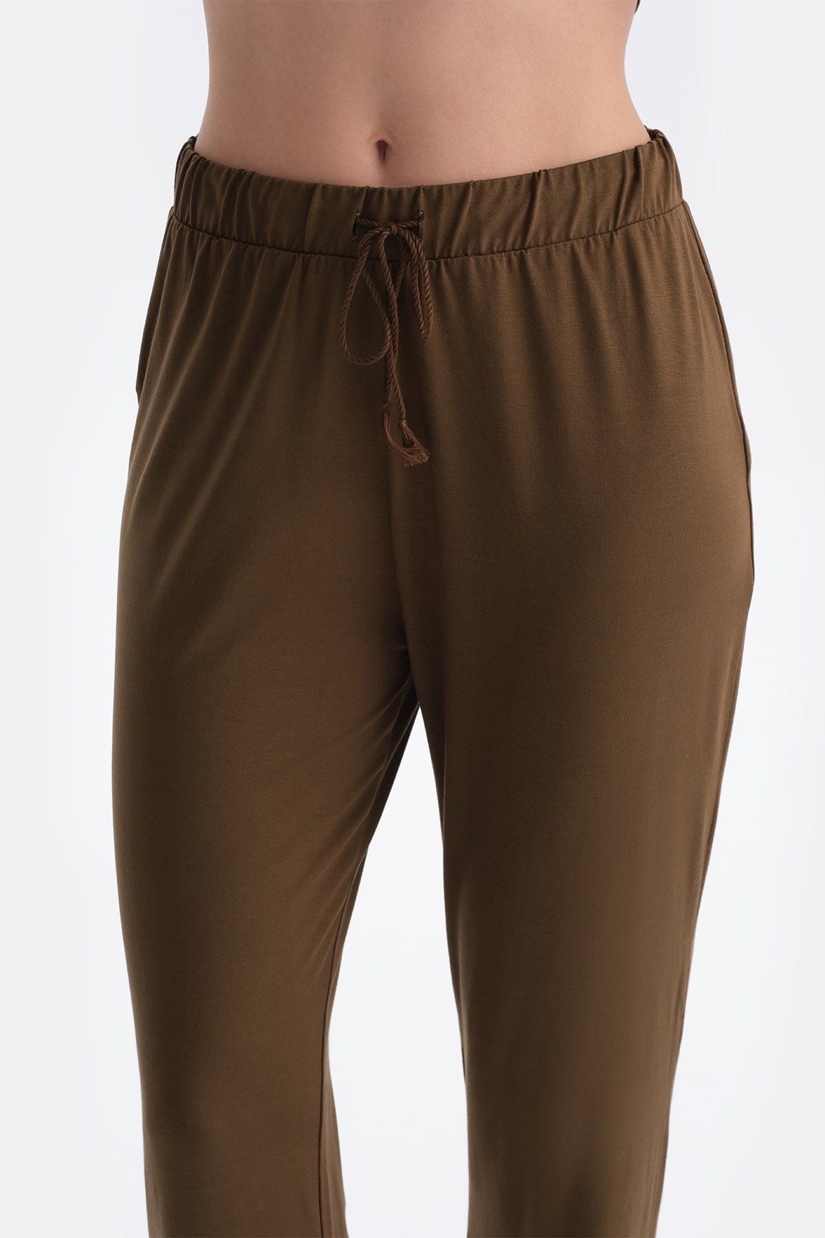 Haki V Yaka Ince Askılı Viskon Atlet Pantolon Pijama Takımı