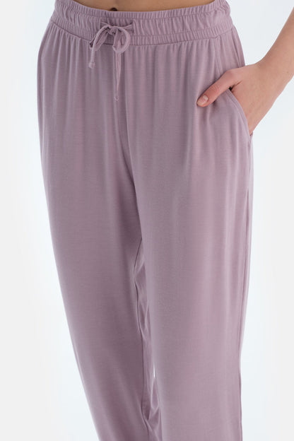 Açık Lila Düşük Kollu Modal Tişört Pantolon Pijama Takımı